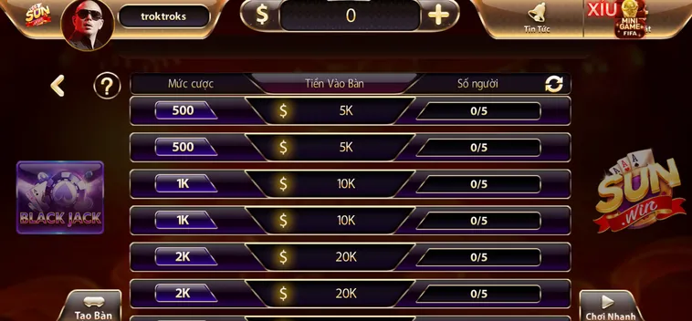 Khám Phá Sức Hút Tuyệt Vời Từ Trò Chơi Black Jack Tại SunWin Uy Tín