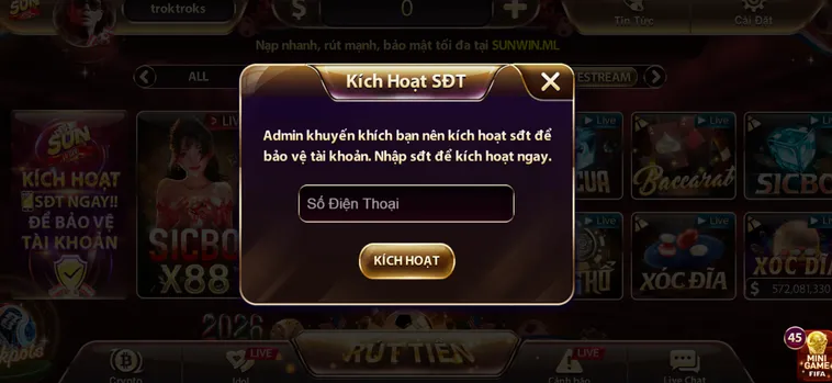 Kích Hoạt Số Điện Thoại Để Bảo Mật Tài Khoản Của Bạn Tại SunWin